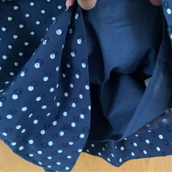 J. Crew Navy/White Polka Dot Ruffled Short Sleeve Cold Shoulder - Picture 11 of 14